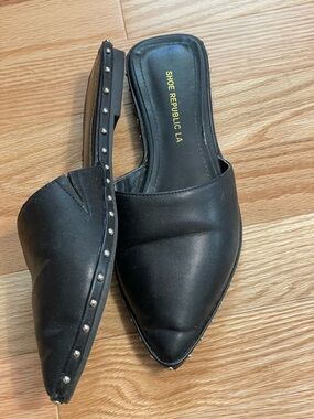 Shoe Republic LA Black Pointed Slip-On Mule Flats